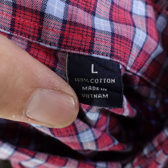 ROUNDTREE & YORKE LONG SLEEVE RED BLUE PLAID BUTTON DOWN SHIRT MENS SIZE L - Picture 7 of 7